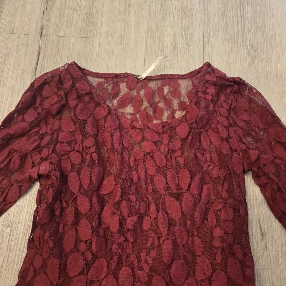 Free People Floral Sheer Lace  Lined Burgundy Dress Womens Sz 0 - Picture 4 of 6